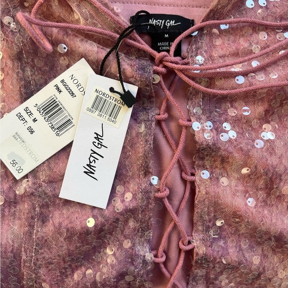 Nasty Gal Pink Sequin Lace-Up Tank Top - Picture 9 of 9